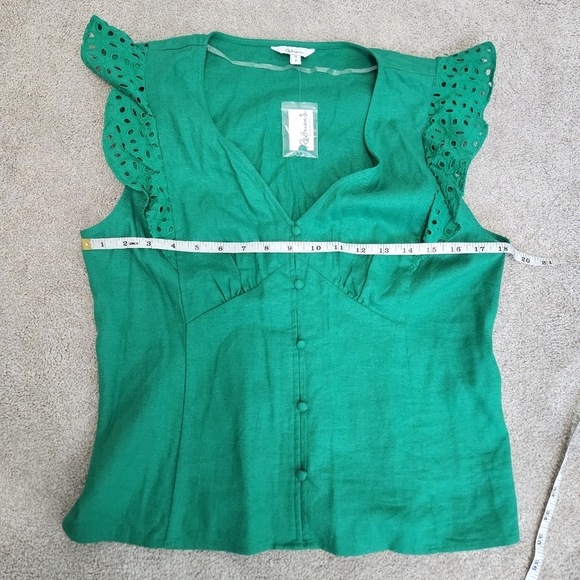 Fairycore Green Linen Blend Milkmaid Sleeveless Top Eyelet Ruffle Sleeves Size M - Picture 5 of 9